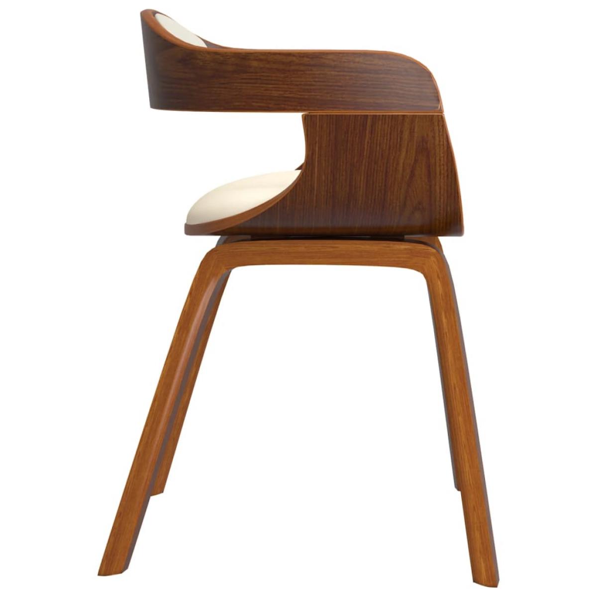 Silla de comedor de cuero sintético y madera curvada crema