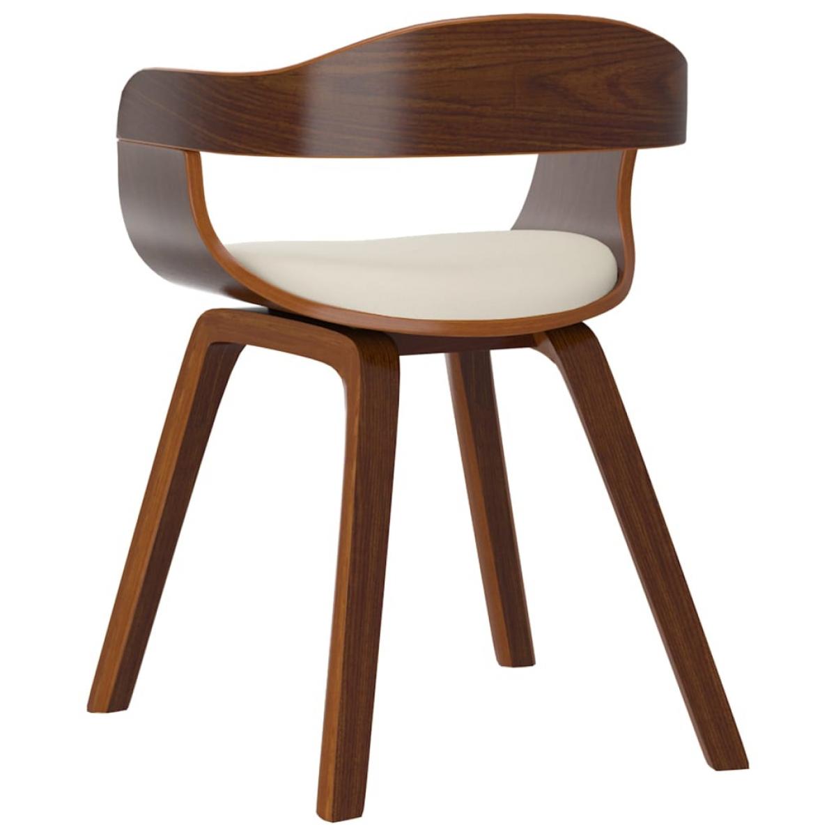 Silla de comedor de cuero sintético y madera curvada crema