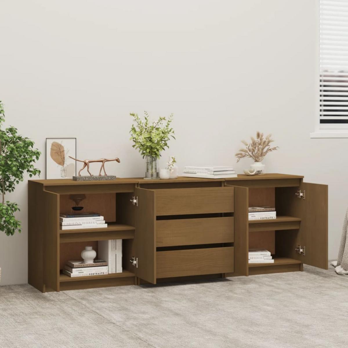Armario auxiliar marrón miel madera maciza de pino 180x36x65 cm