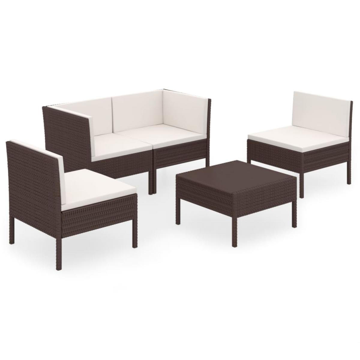 Set muebles de jardín 5 pzas y cojines ratán sintético marrón