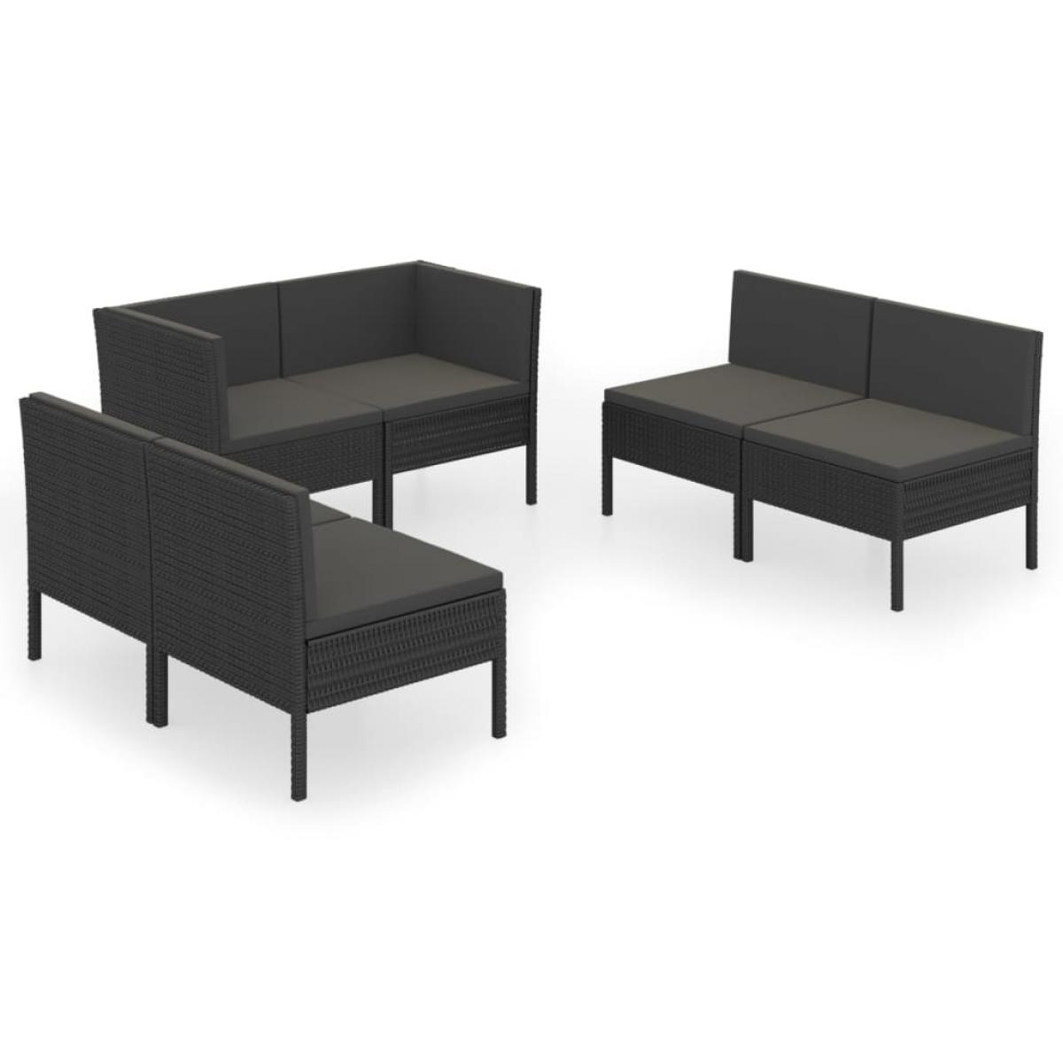 Set de muebles de jardín 6 pzas y cojines ratán sintético negro