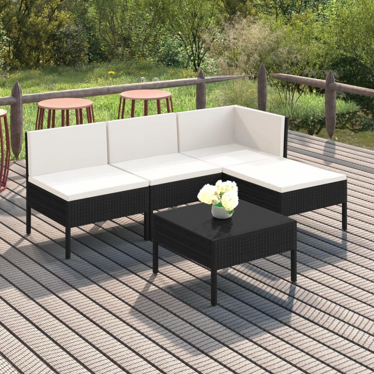 Set de muebles de jardín 5 pzas y cojines ratán sintético negro