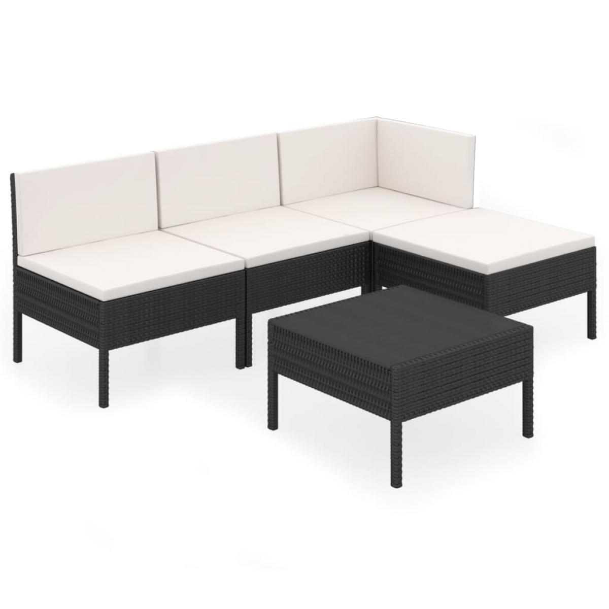 Set de muebles de jardín 5 pzas y cojines ratán sintético negro