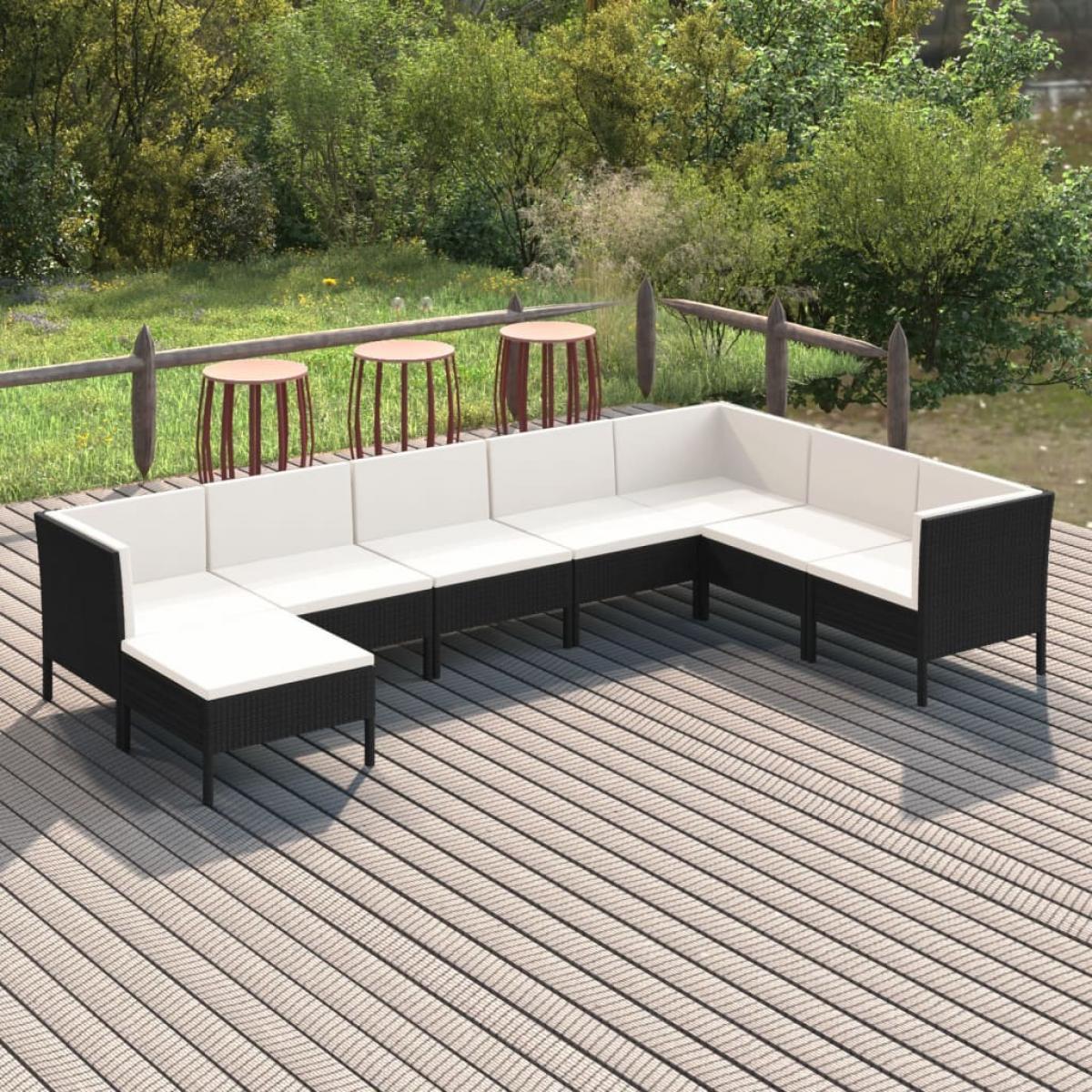 Set de muebles de jardín 8 pzas y cojines ratán sintético negro