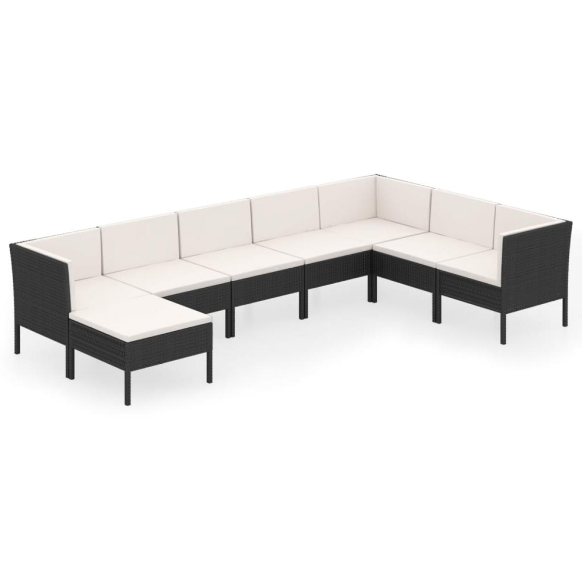 Set de muebles de jardín 8 pzas y cojines ratán sintético negro