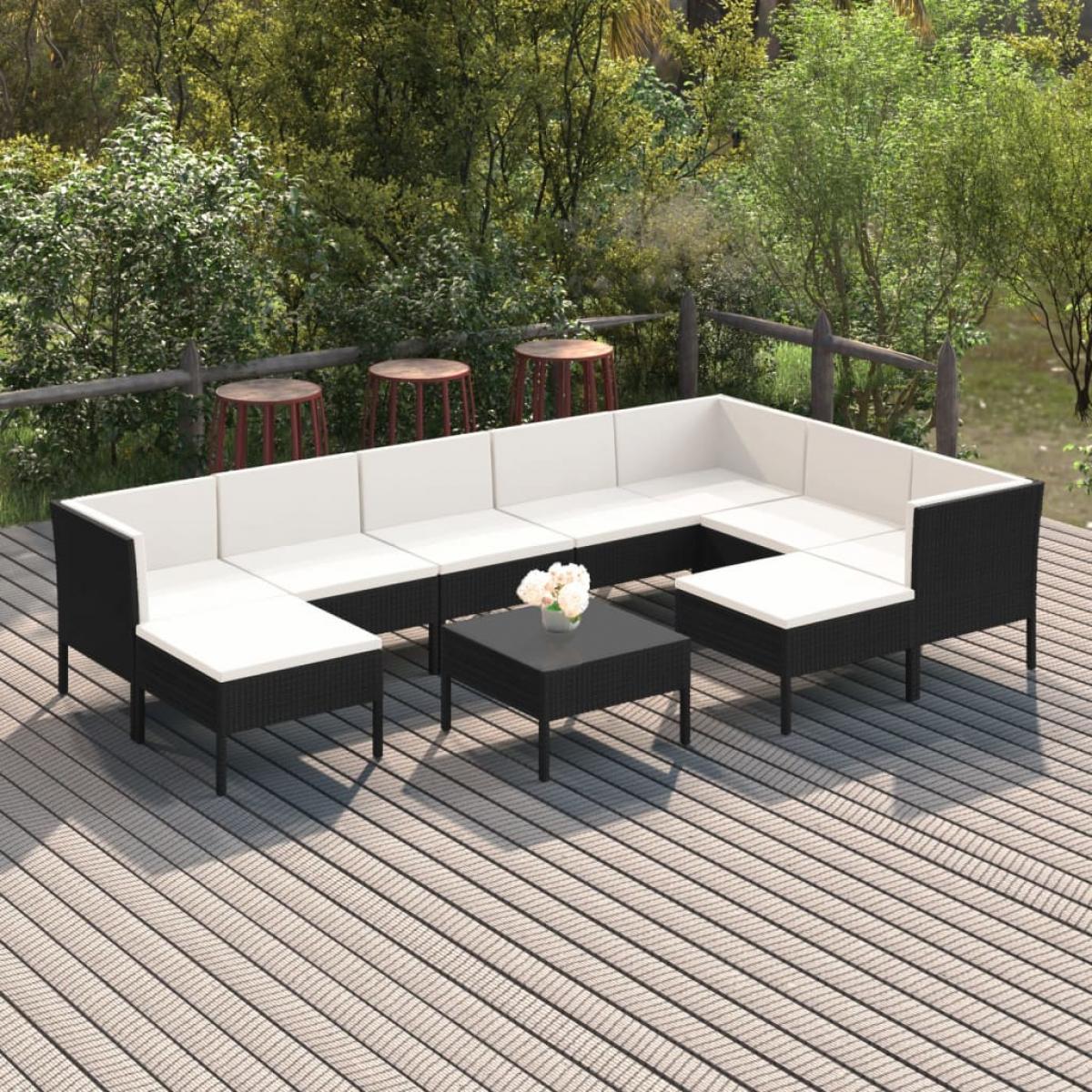 Set de muebles de jardín 10 pzas cojines ratán sintético negro