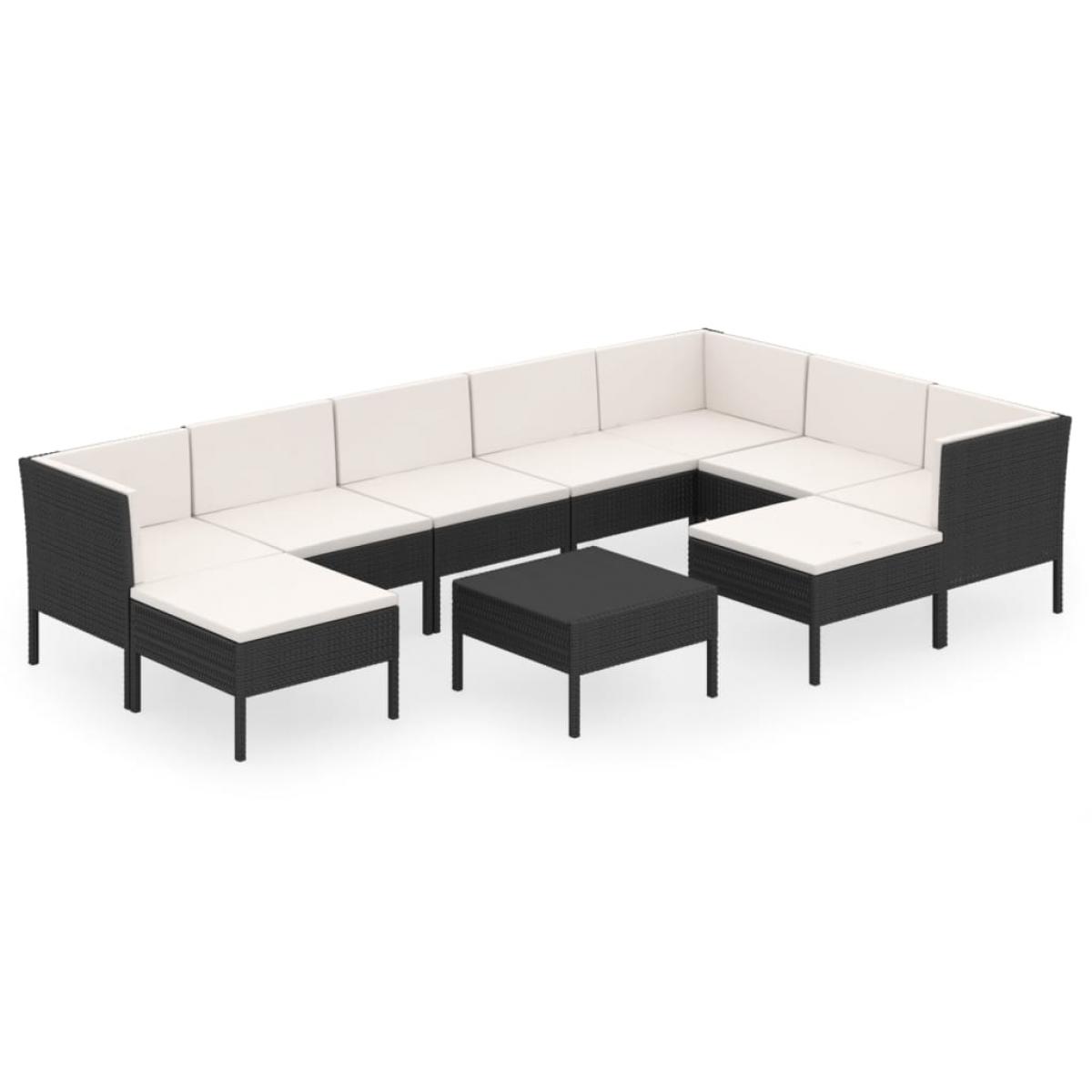 Set de muebles de jardín 10 pzas cojines ratán sintético negro