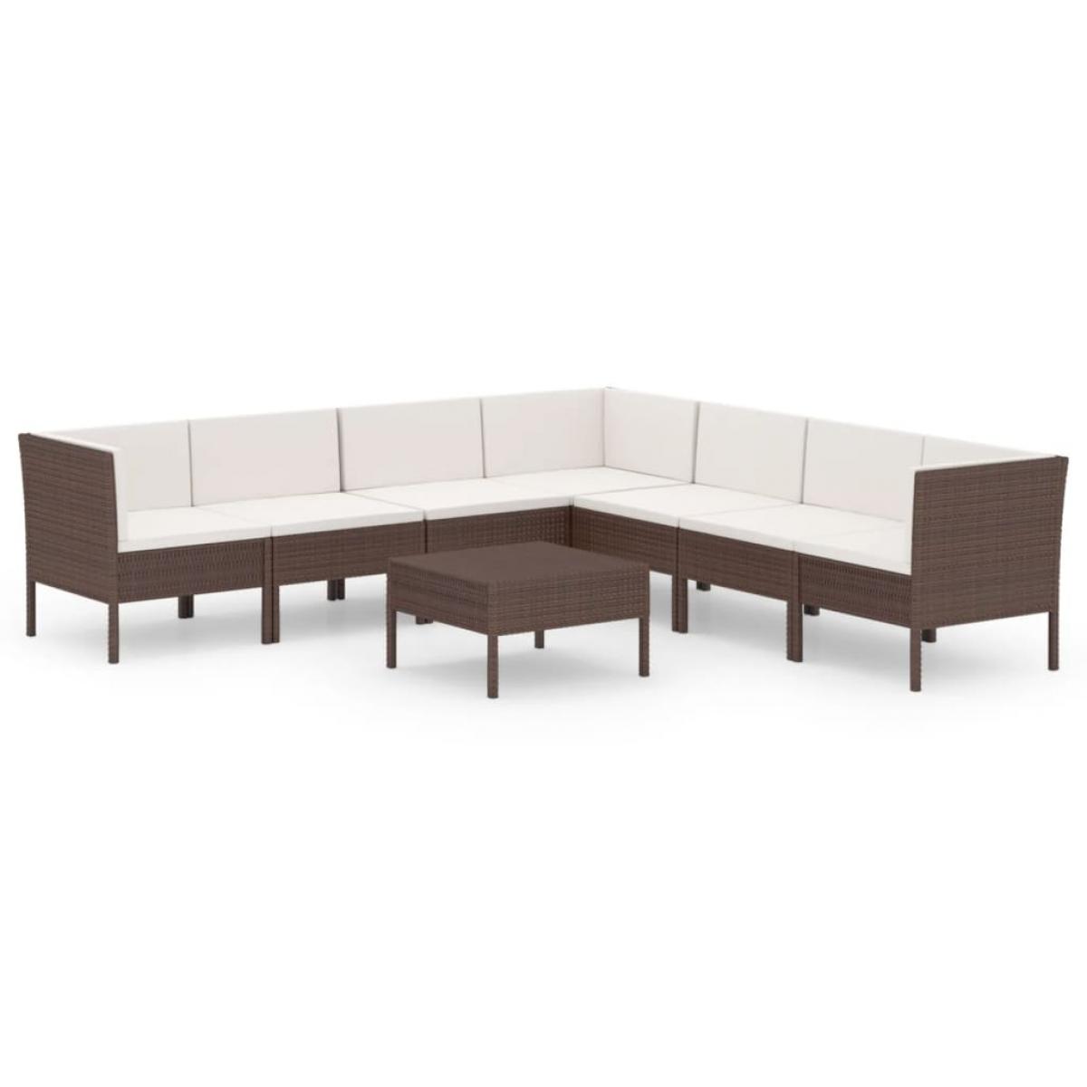 Set muebles de jardín 8 pzas y cojines ratán sintético marrón