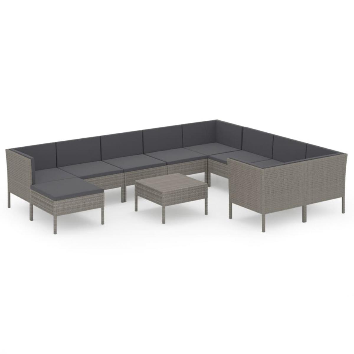 Set de muebles de jardín 11 pzas y cojines ratán sintético gris