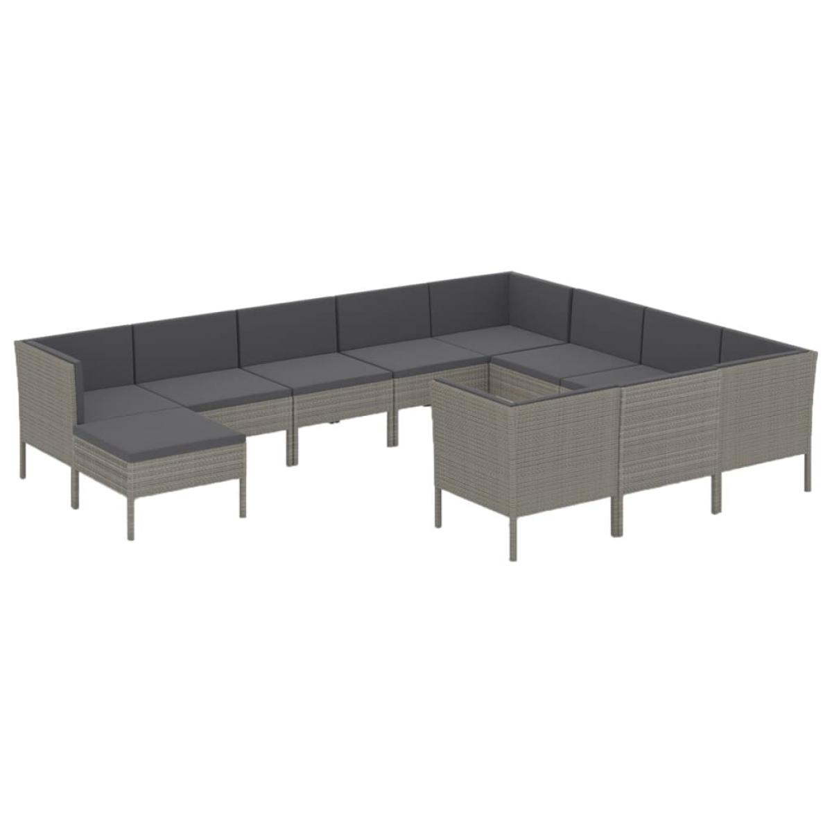 Set de muebles de jardín 11 pzas y cojines ratán sintético gris