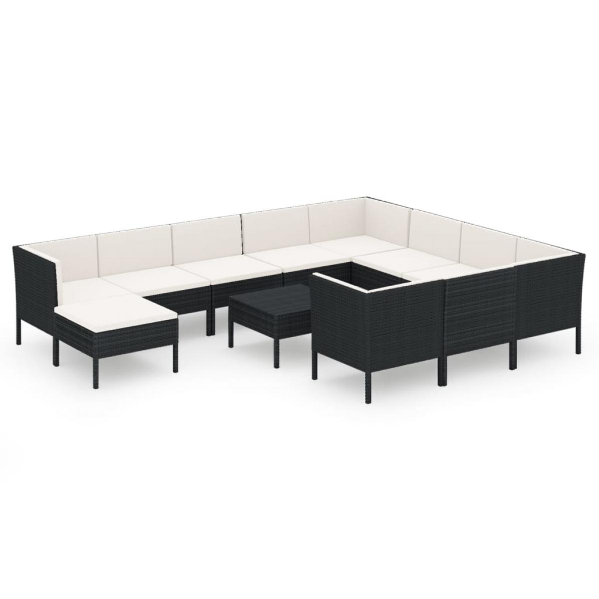 Set muebles de jardín 12 pzas y cojines ratán sintético negro