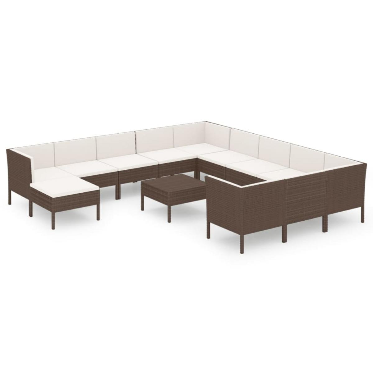 Set muebles de jardín 13 pzas y cojines ratán sintético marrón