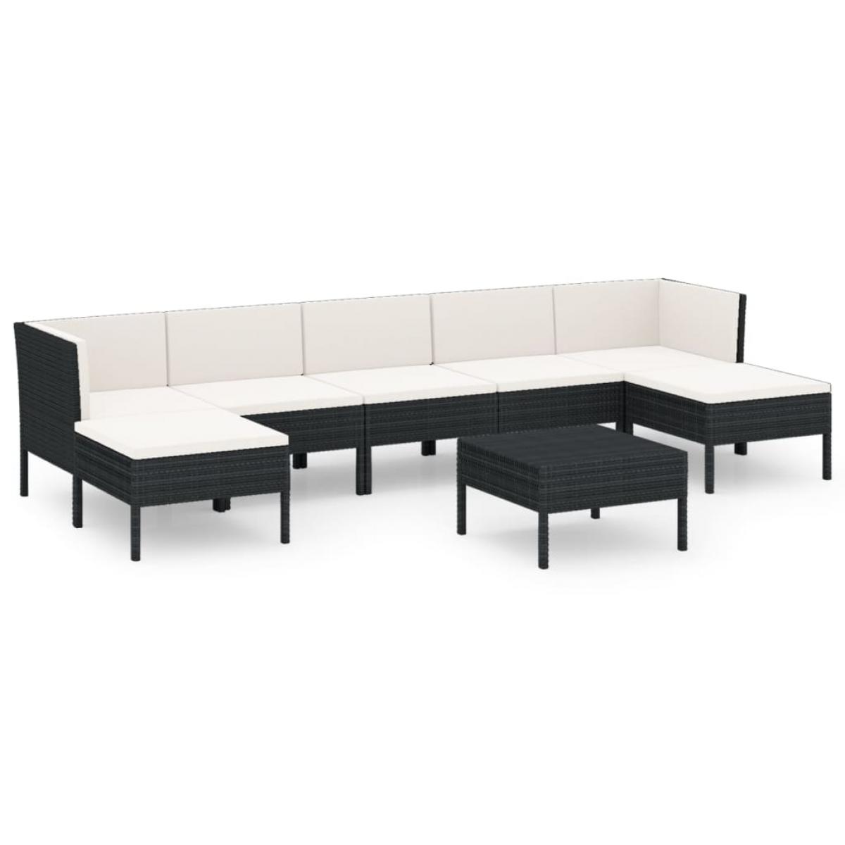 Set de muebles de jardín 8 pzas y cojines ratán sintético negro