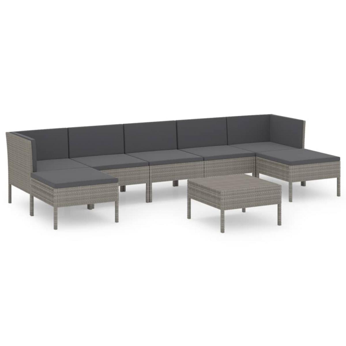 Set de muebles de jardín 8 pzas y cojines ratán sintético gris