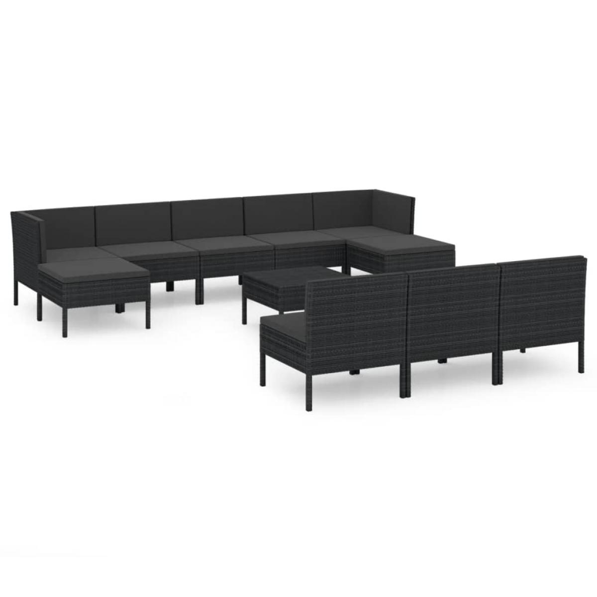 Set muebles de jardín 11 pzas y cojines ratán sintético negro