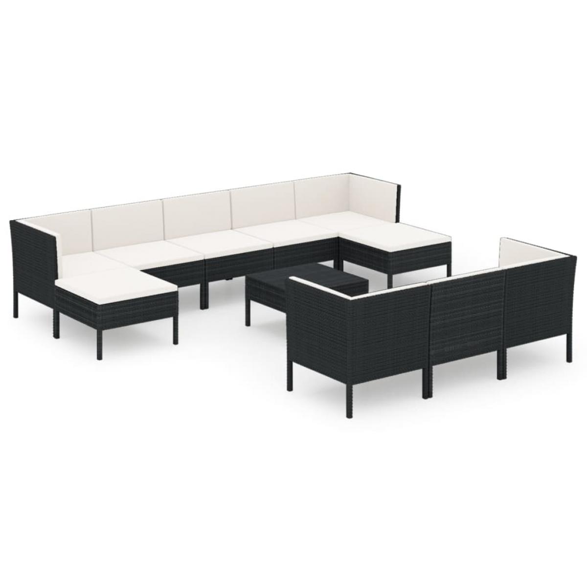 Set muebles de jardín 11 pzas y cojines ratán sintético negro