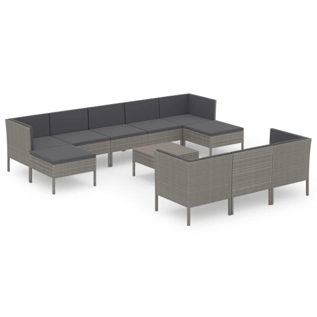 Set de muebles de jardín 11 pzas y cojines ratán sintético gris