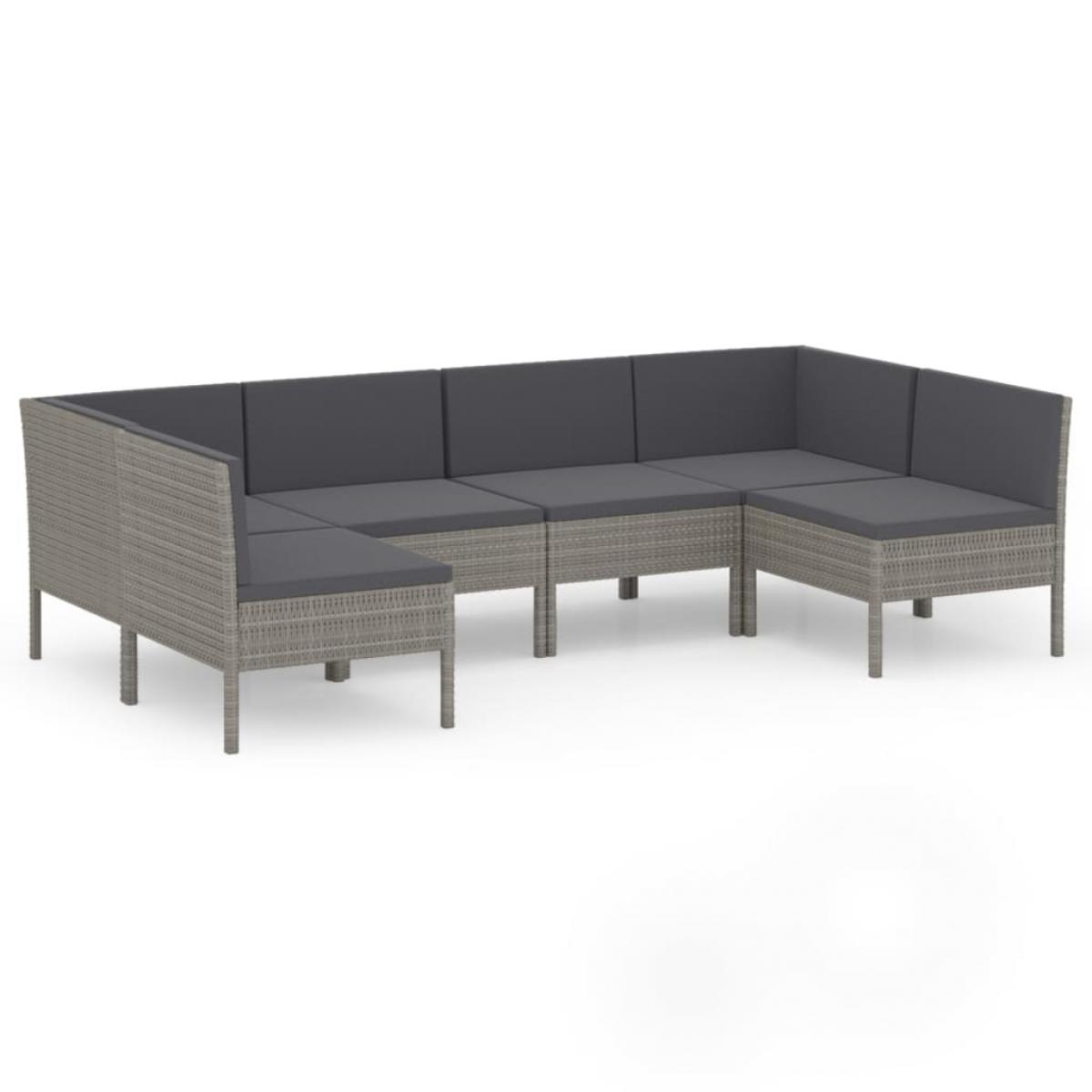 Set de muebles de jardín 6 pzas y cojines ratán sintético gris