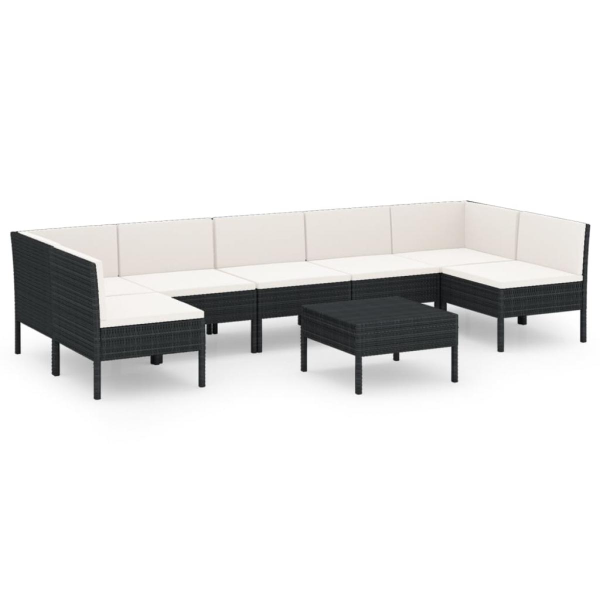 Set de muebles de jardín 8 pzas y cojines ratán sintético negro