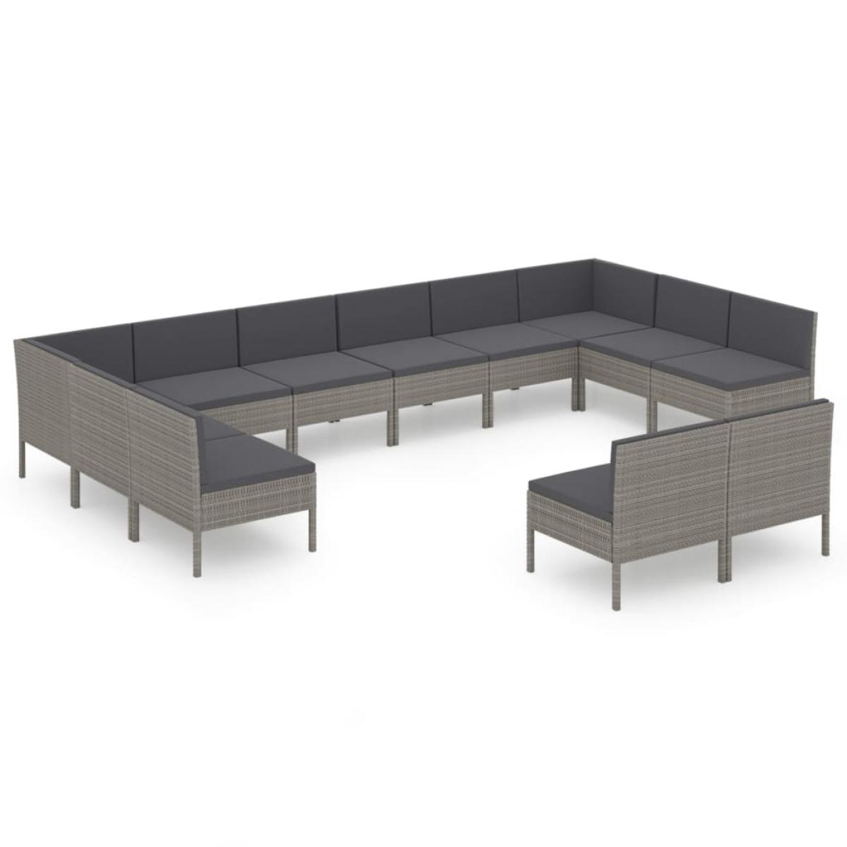 Set de muebles de jardín 12 pzas y cojines ratán sintético gris