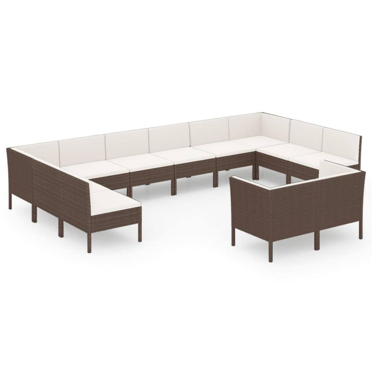 Set muebles de jardín 12 pzas y cojines ratán sintético marrón