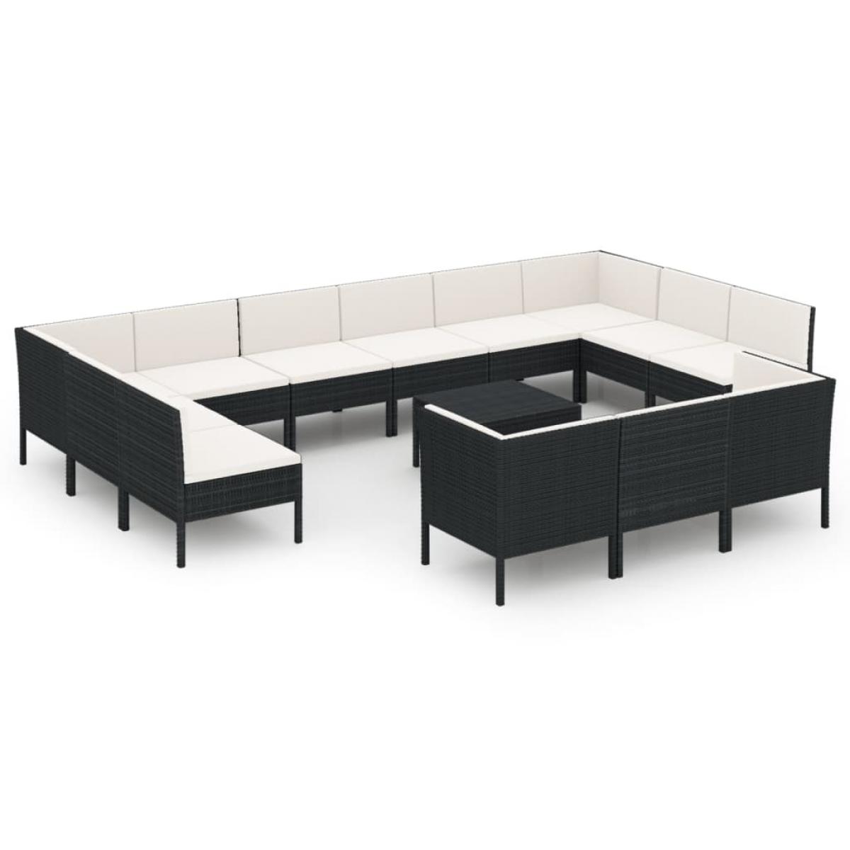 Set de muebles de jardín 14 pzas cojines ratán sintético negro
