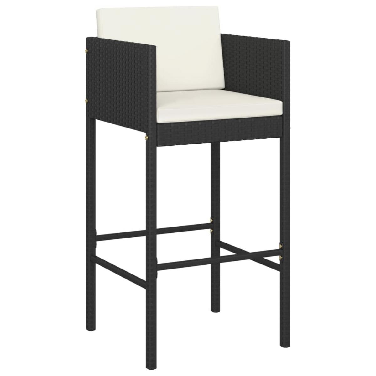Set muebles bar jardín 3 piezas y cojines ratán sintético negro