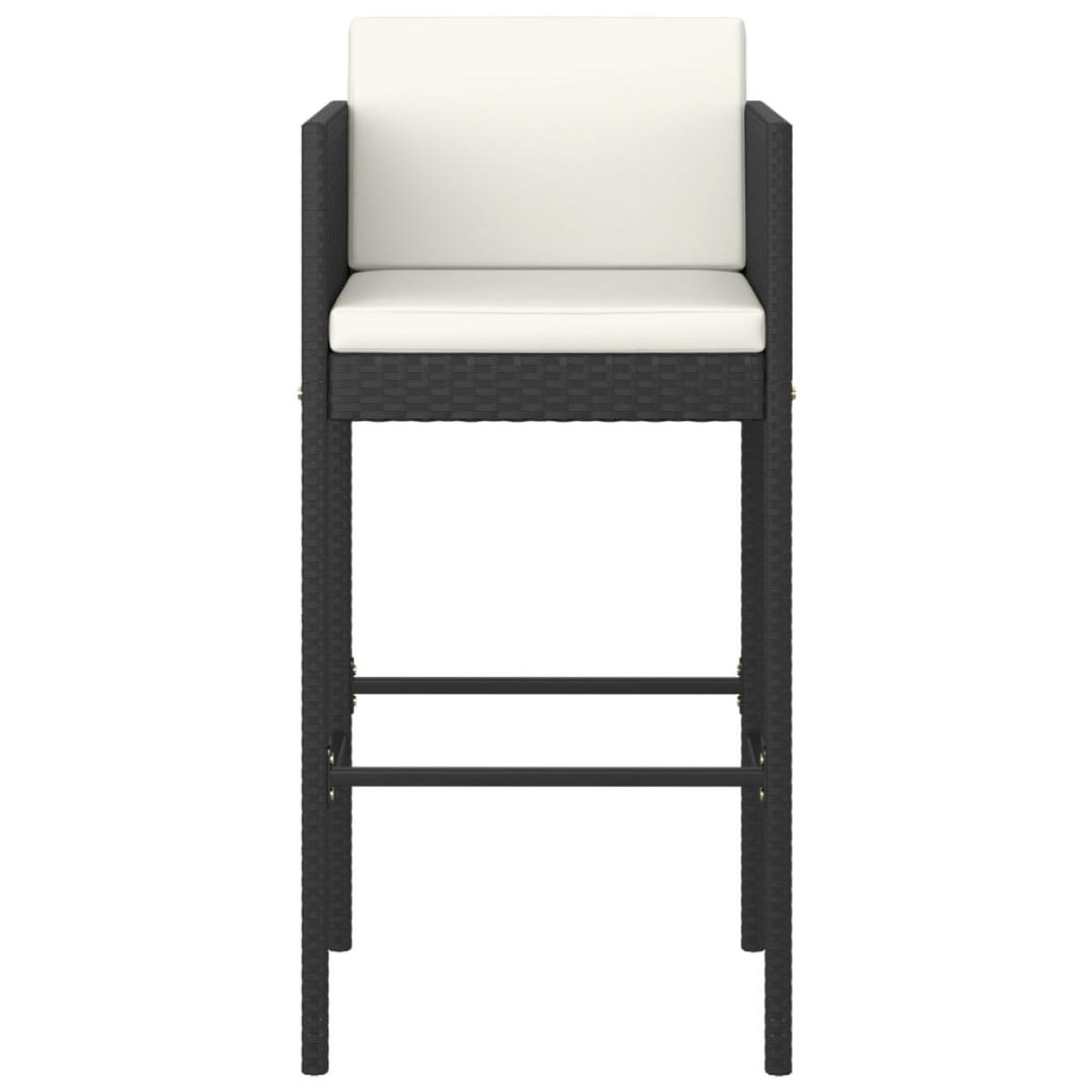 Set muebles bar jardín 3 piezas y cojines ratán sintético negro