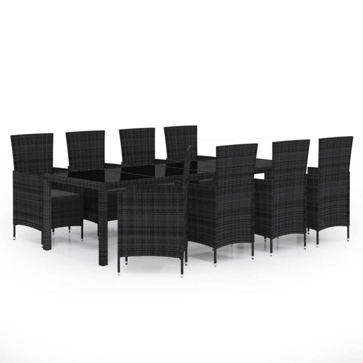 Set comedor de jardín 9 piezas y cojines ratán sintético negro