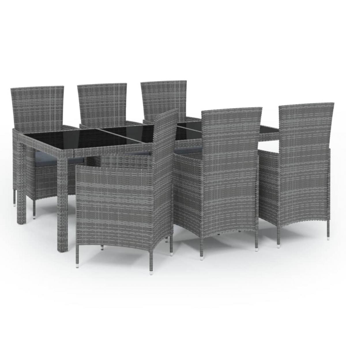 Set de comedor de jardín 7 pzas y cojines ratán sintético gris