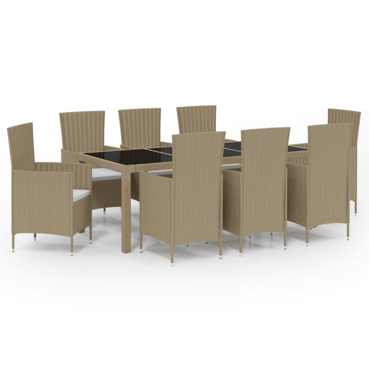 Set de comedor de jardín 9 pzas y cojines ratán sintético beige