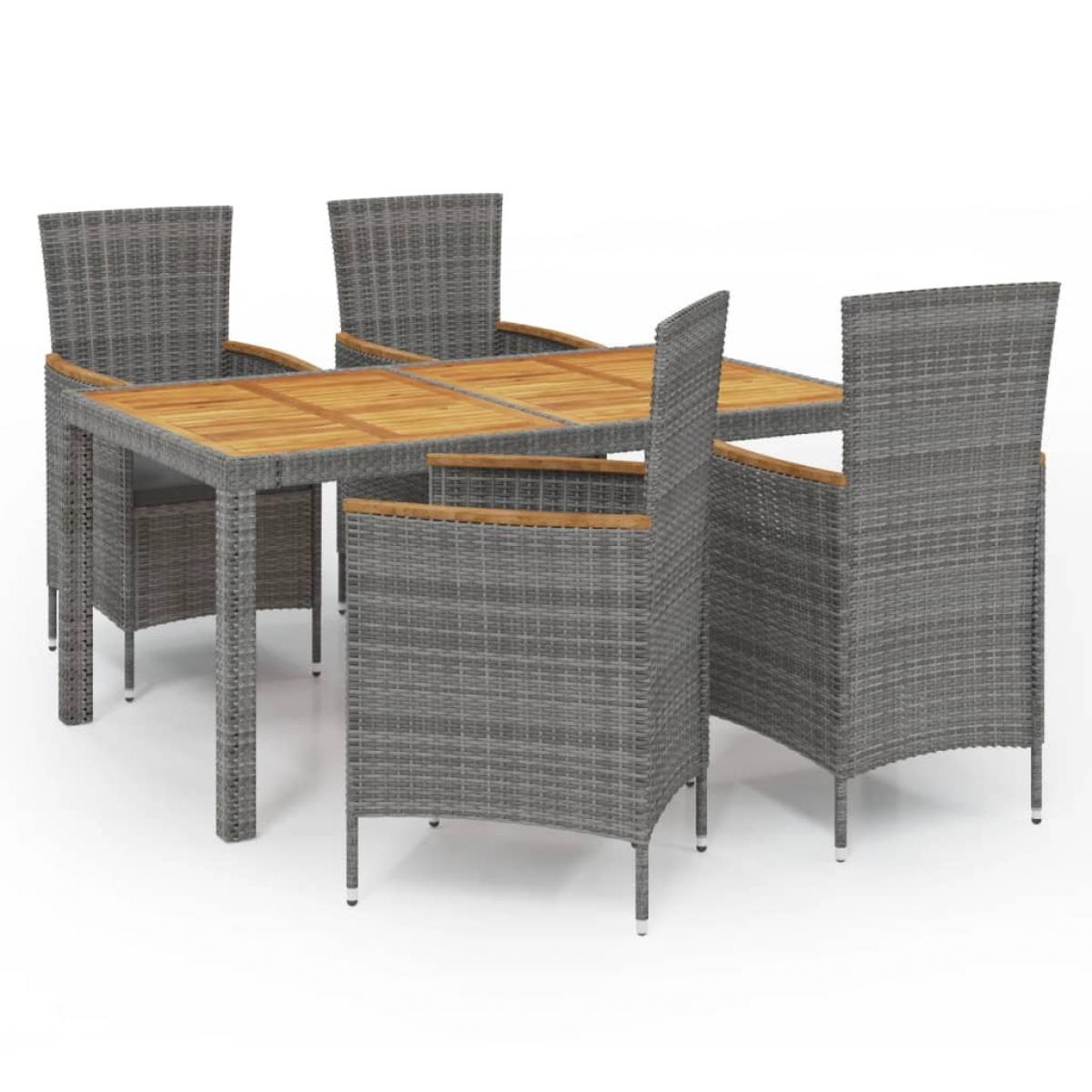 Set de comedor de jardín 5 pzas y cojines ratán sintético gris