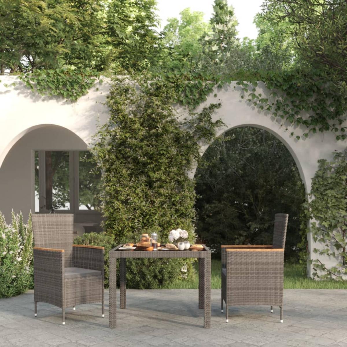 Set de comedor de jardín 3 pzas y cojines ratán sintético negro