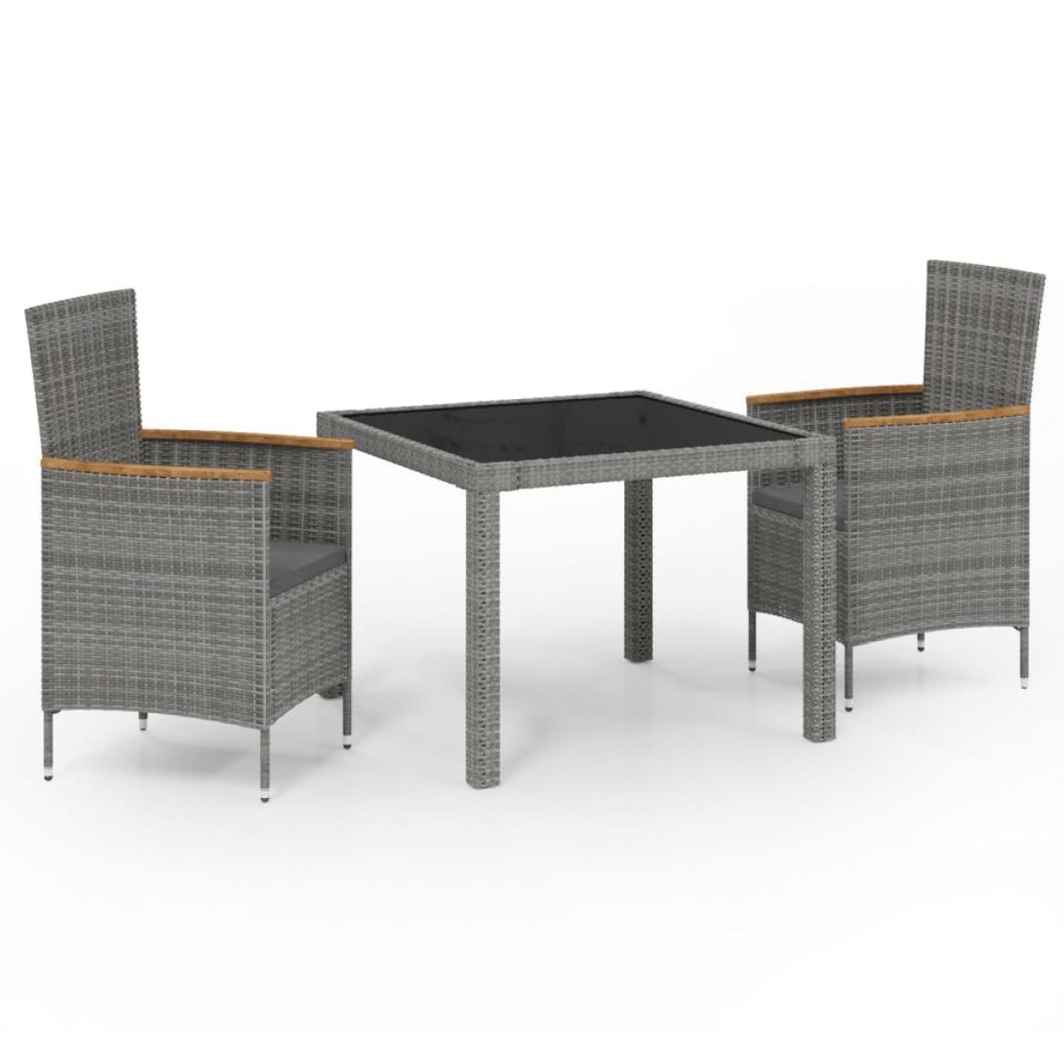 Set de comedor de jardín 3 pzas y cojines ratán sintético negro