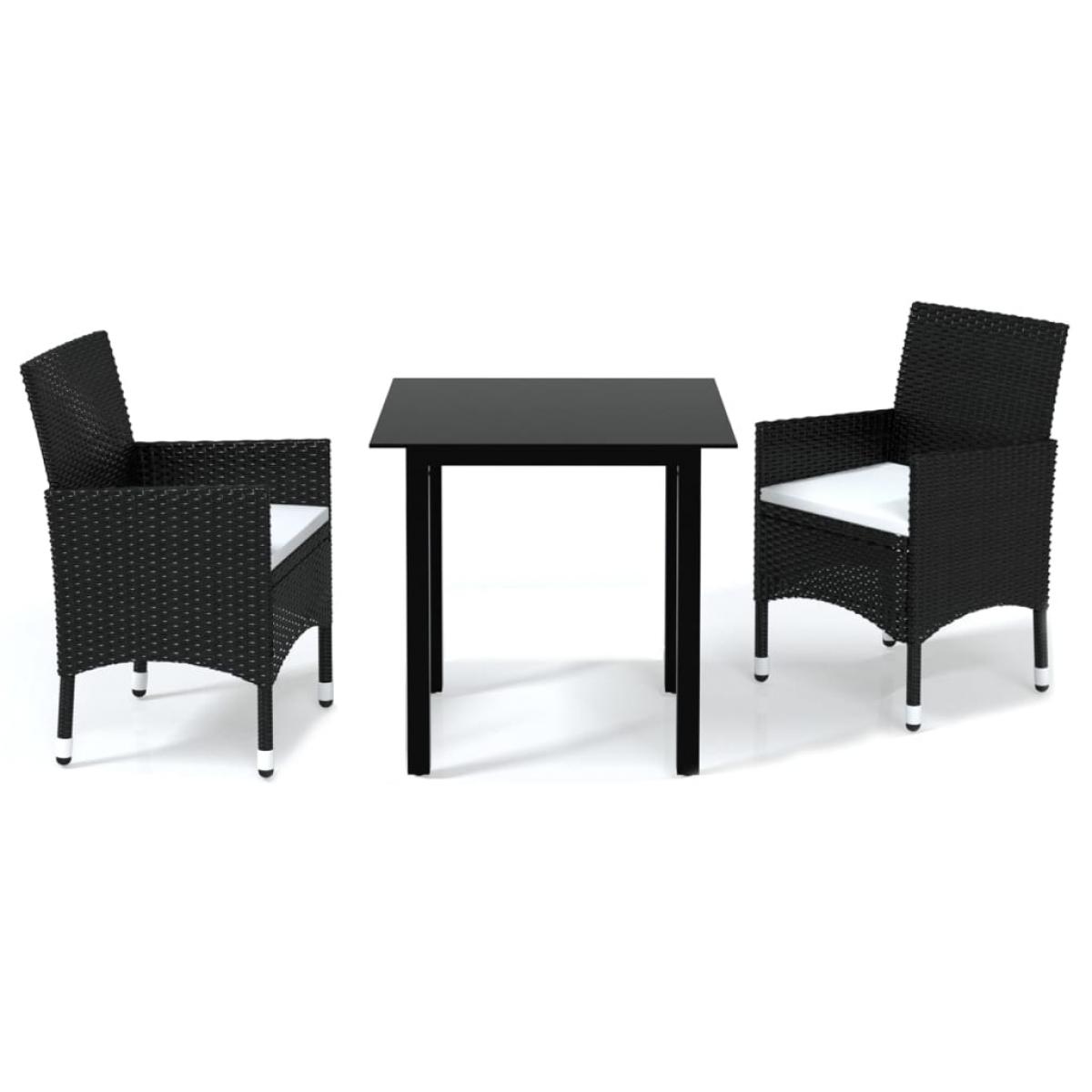 Set comedor de jardín 3 pzas con cojines ratán sintético negro