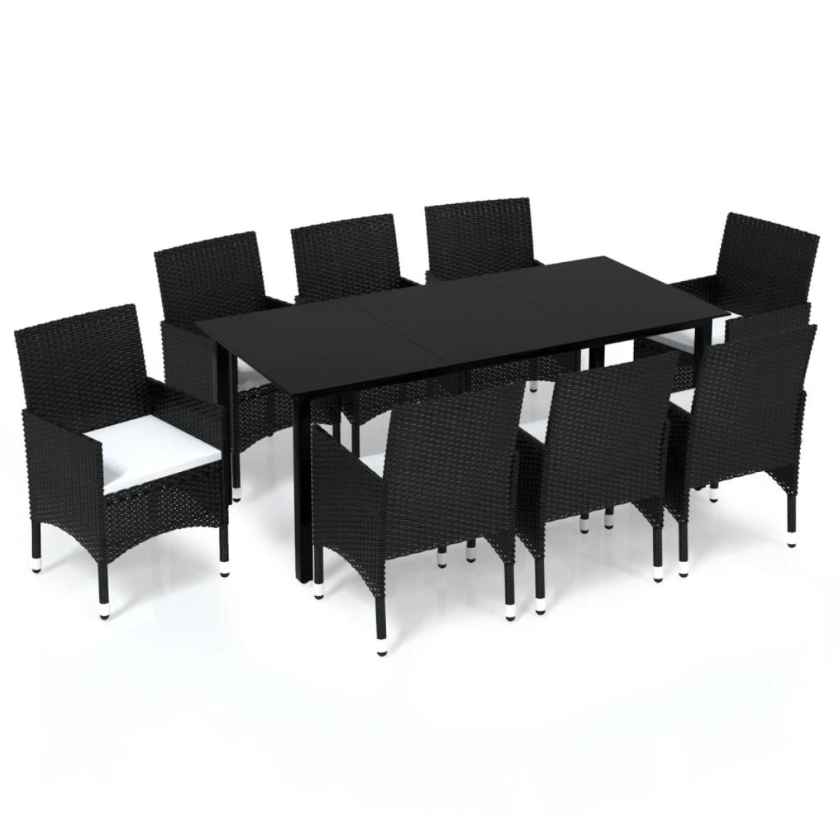 Set de comedor de jardín 9 pzas y cojines ratán sintético negro
