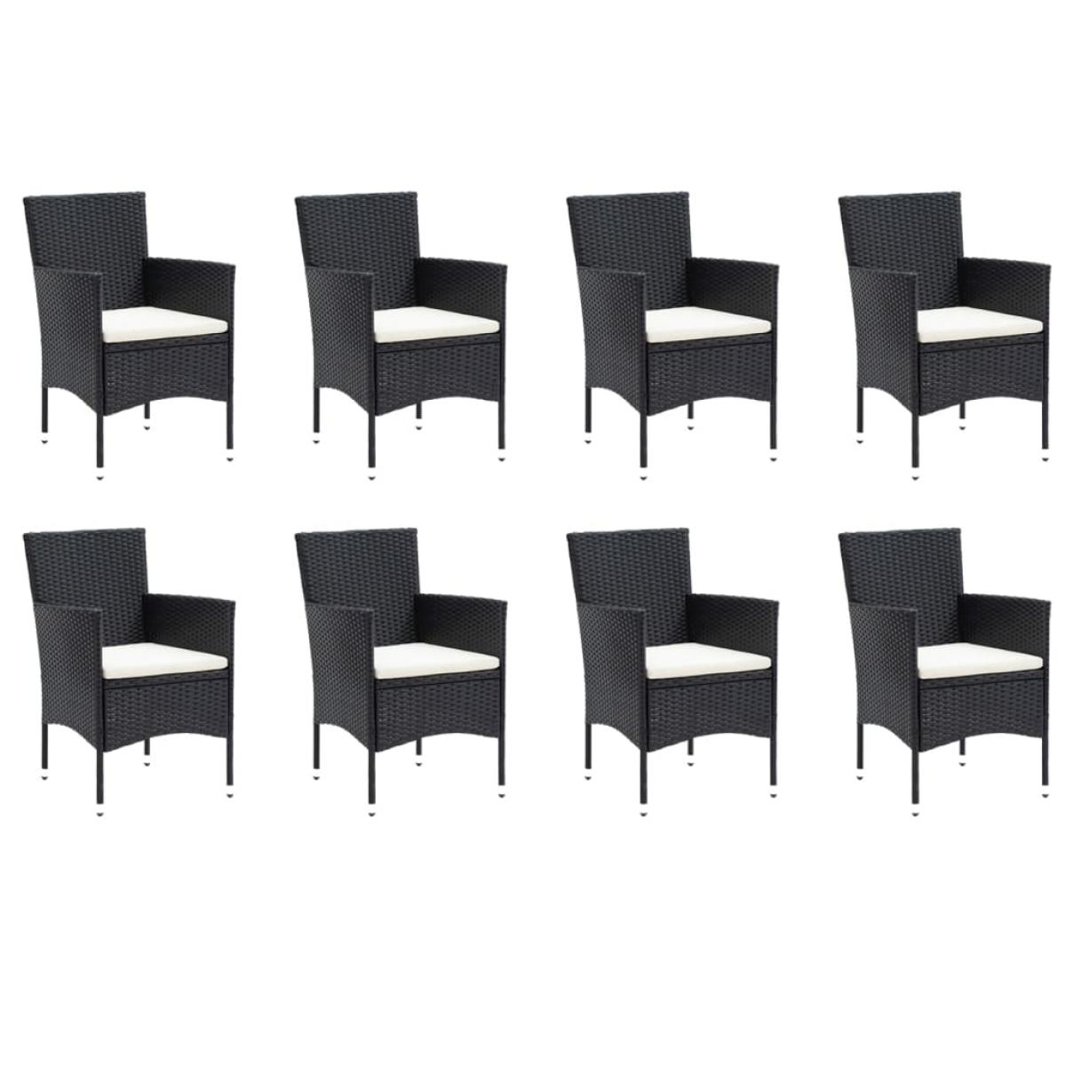 Set de comedor de jardín 9 pzas y cojines ratán sintético negro