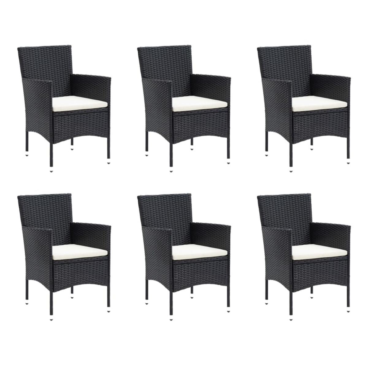 Set de comedor de jardín 7 pzas y cojines ratán sintético negro