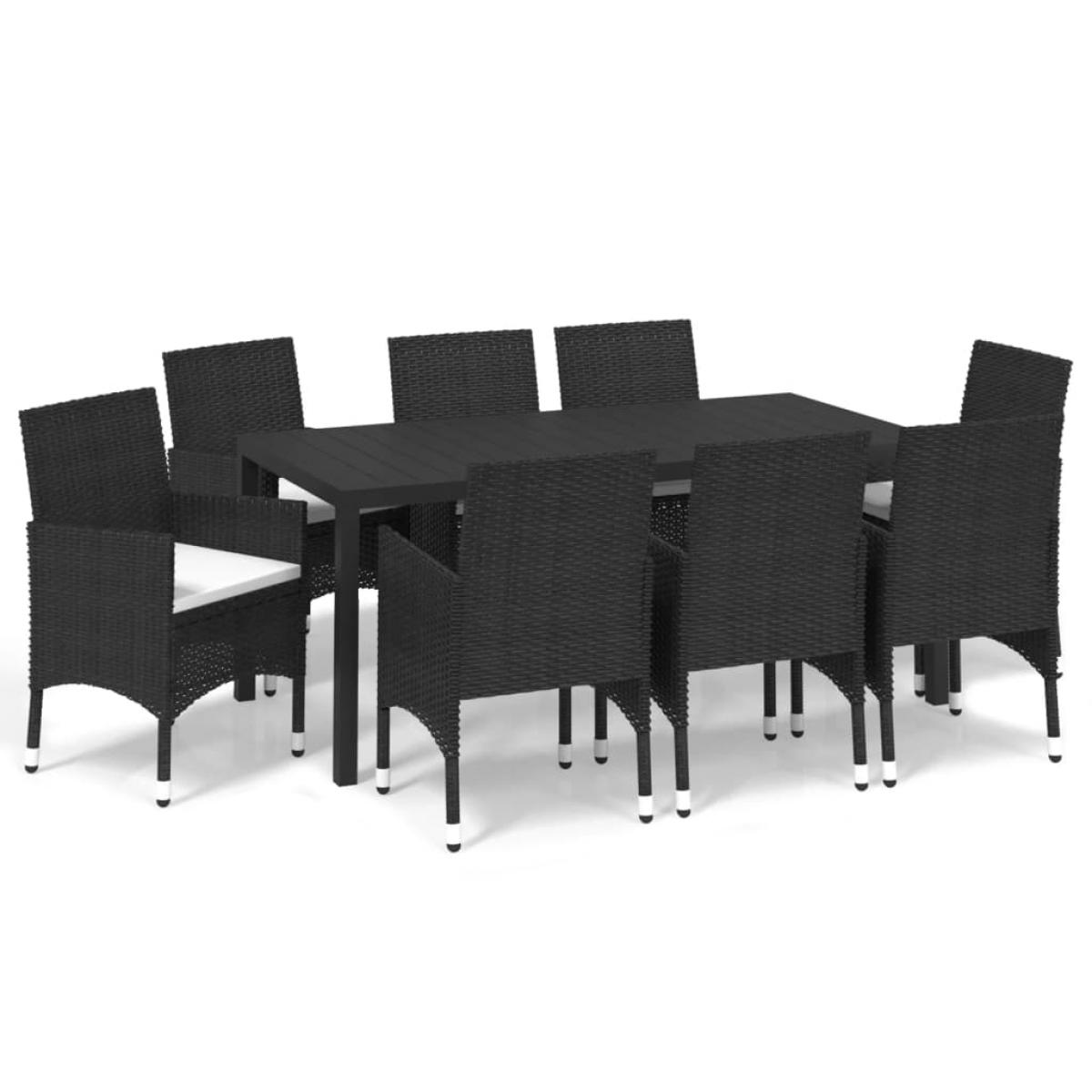 Set de muebles de jardín 9 pzas y cojines ratán sintético negro