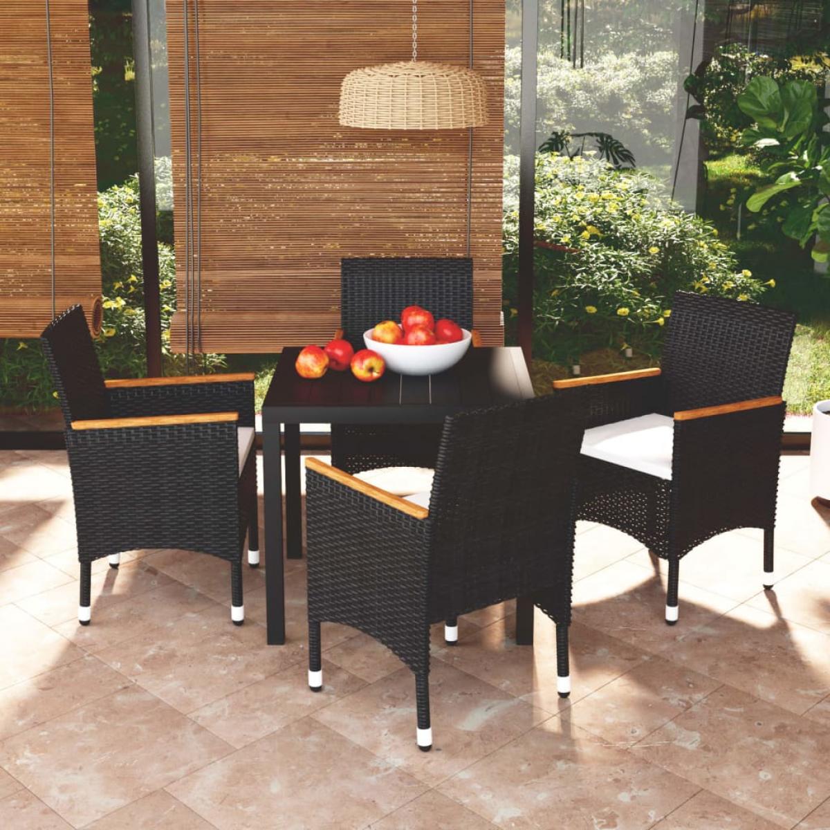 Juego muebles jardín 5 pzas con cojines ratán sintético negro