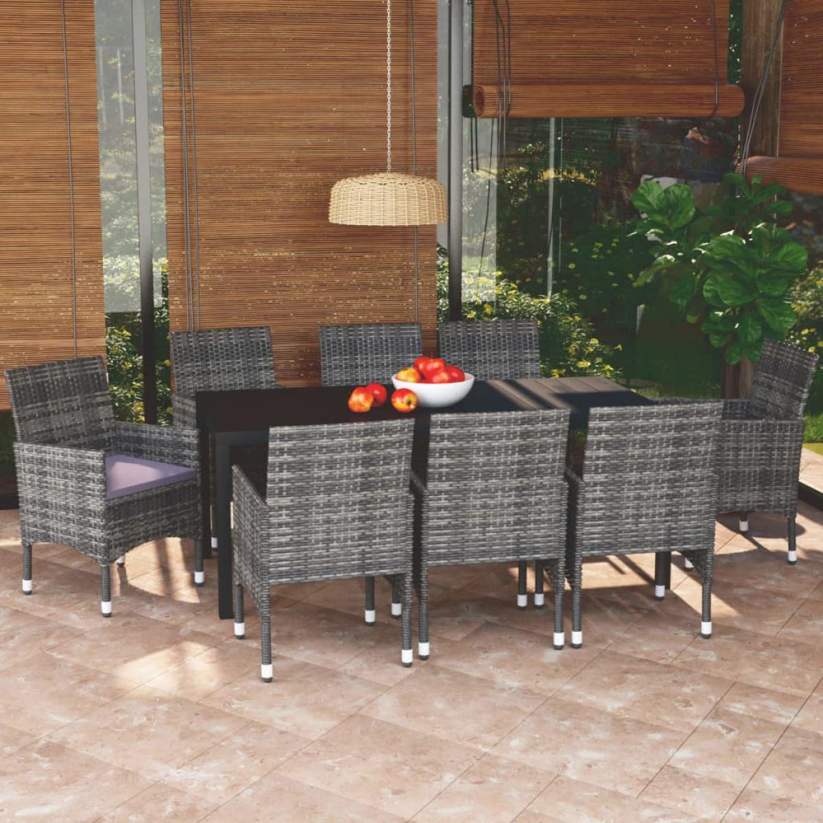 Set de muebles jardín 9 pzas con cojines ratán sintético gris