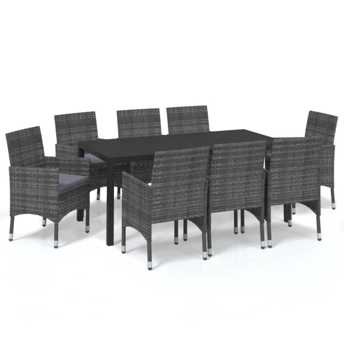 Set de muebles jardín 9 pzas con cojines ratán sintético gris