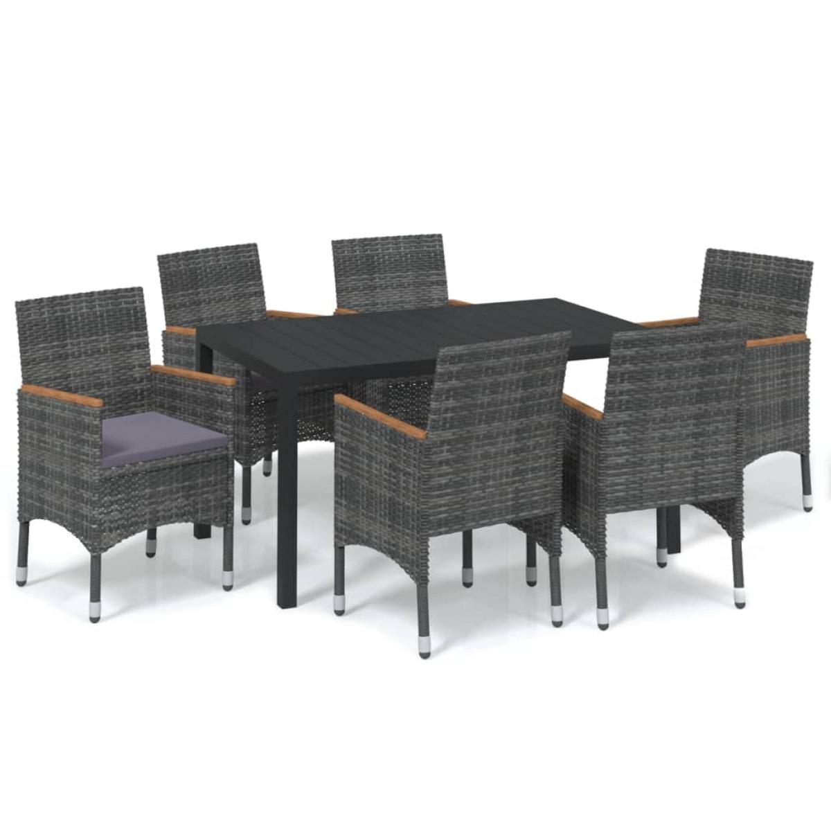 Set de muebles jardín 7 pzas con cojines ratán sintético gris