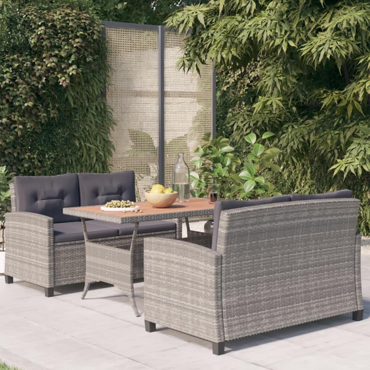 Set comedor de jardín 3 pzas ratán sintético y madera de acacia