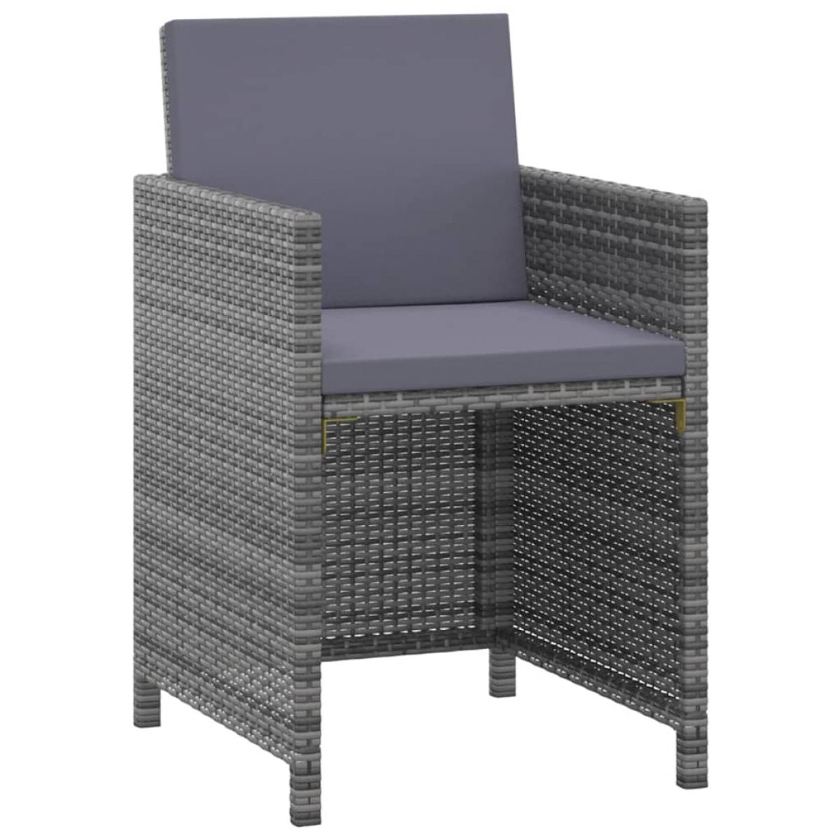 Set de comedor jardín 3 piezas con cojines ratán sintético gris