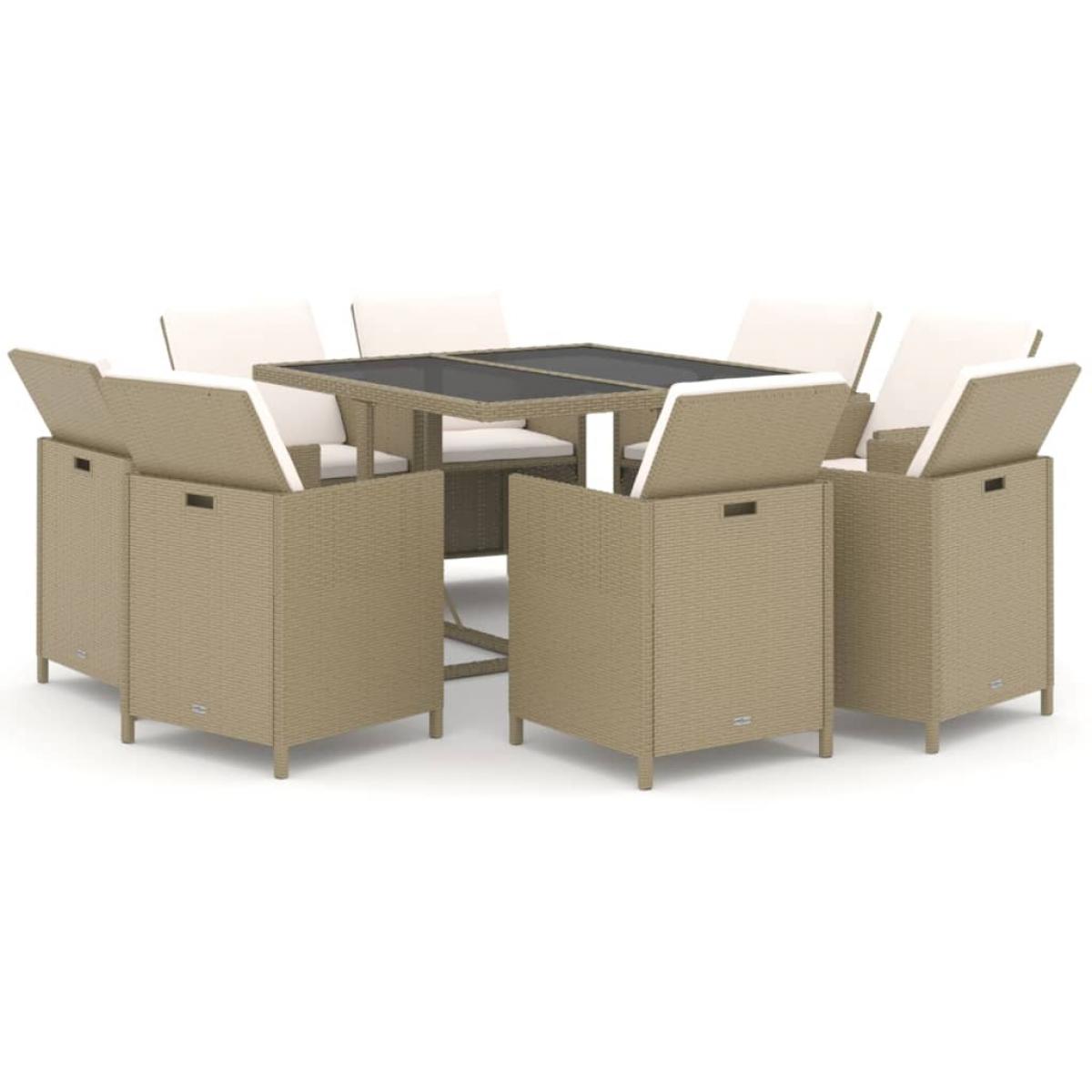 Set comedor de jardín 9 pzas con cojines ratán sintético beige