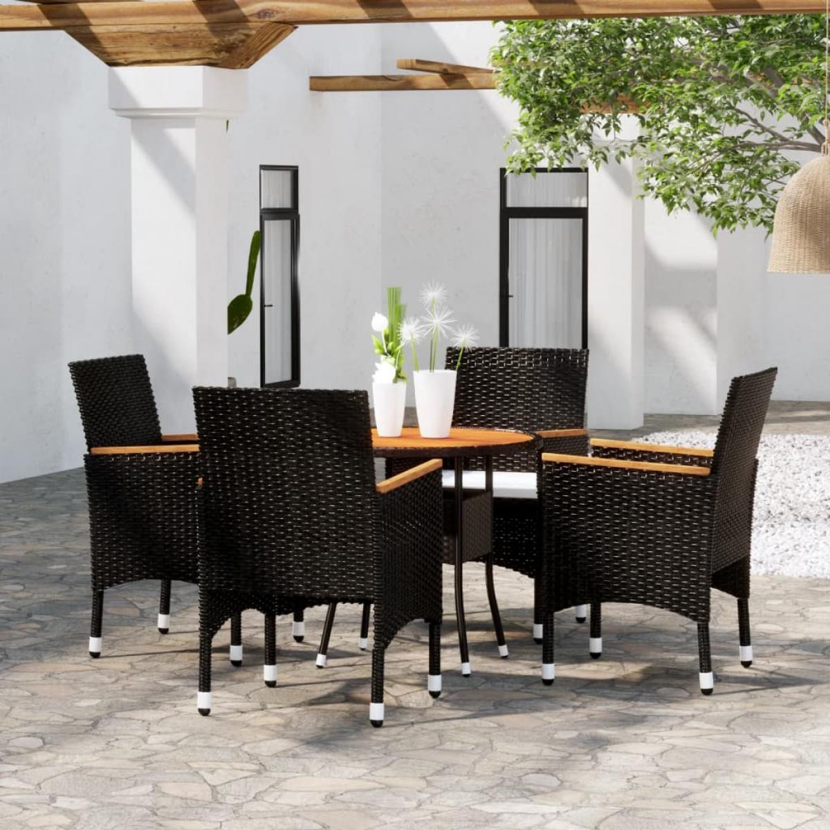 Set de bistró jardín 5 pzas ratán sintético madera maciza negro