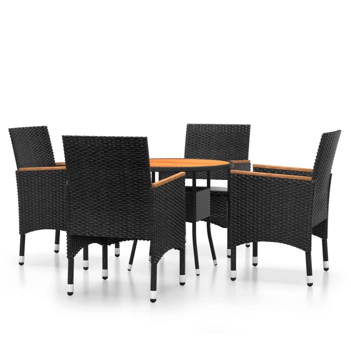 Set de bistró jardín 5 pzas ratán sintético madera maciza negro
