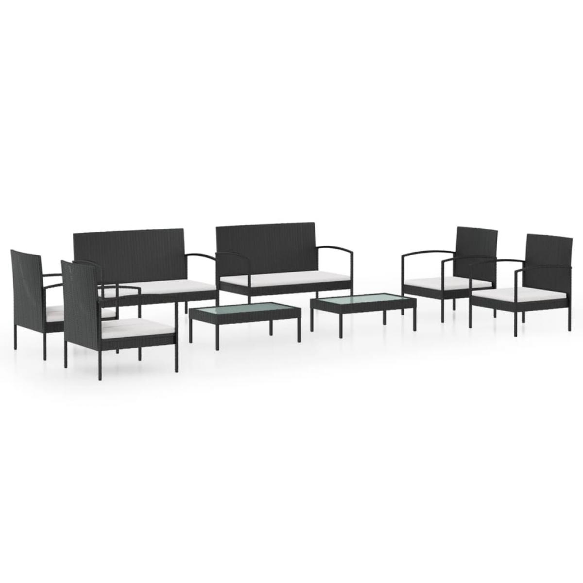 Set de muebles de jardín 8 pzas y cojines ratán sintético negro