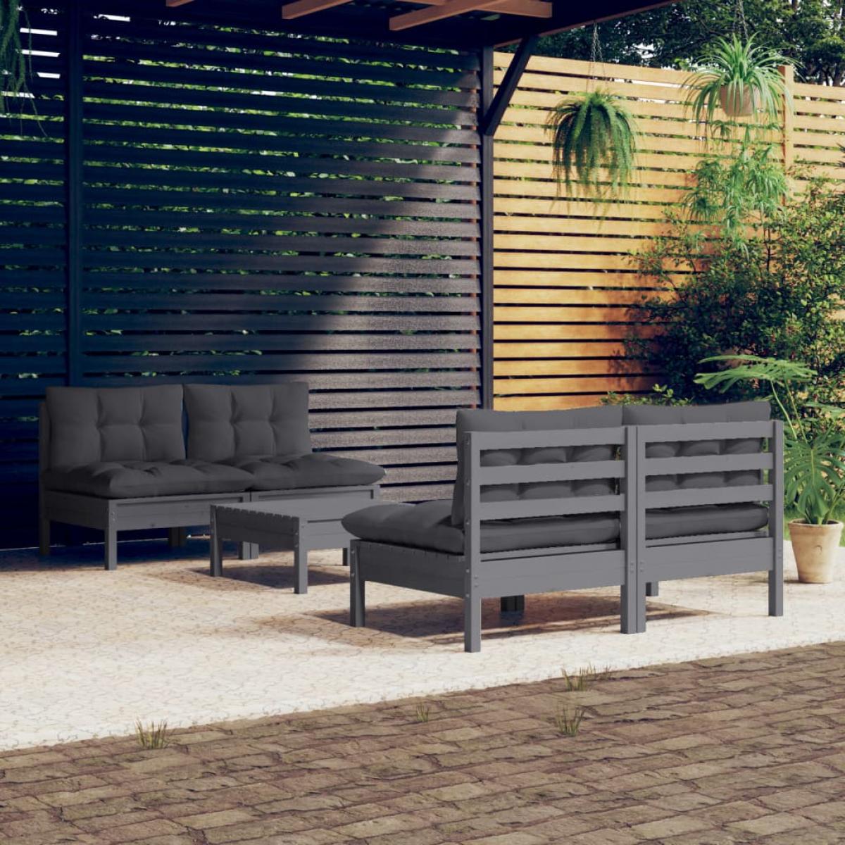 Muebles de jardín 5 pzas con cojines antracita madera de pino